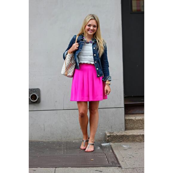 J.Crew Hot Pink Fuchsia Box Pleat Barbiecore Mini Skirt SZ 6 - Picture 2 of 9